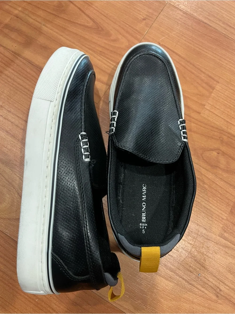 BRUNO MAR Kids Black Slip-On Moccasins with Yellow Pull Tab
